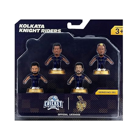 Cricket Icons Action Figure Assorted Kolkata Knight Riders Collectible Miniature, IPL Edition 360° Rotatable Head, KKR Cricket Player for Fans & Kids, Collectors Pack of 4