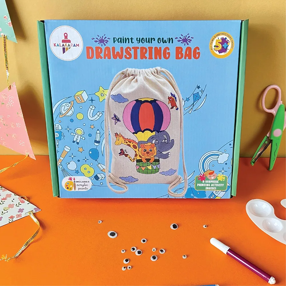Kalakaram DIY Drawstring Bag Painting Kit, Animal Theme Painting Kit