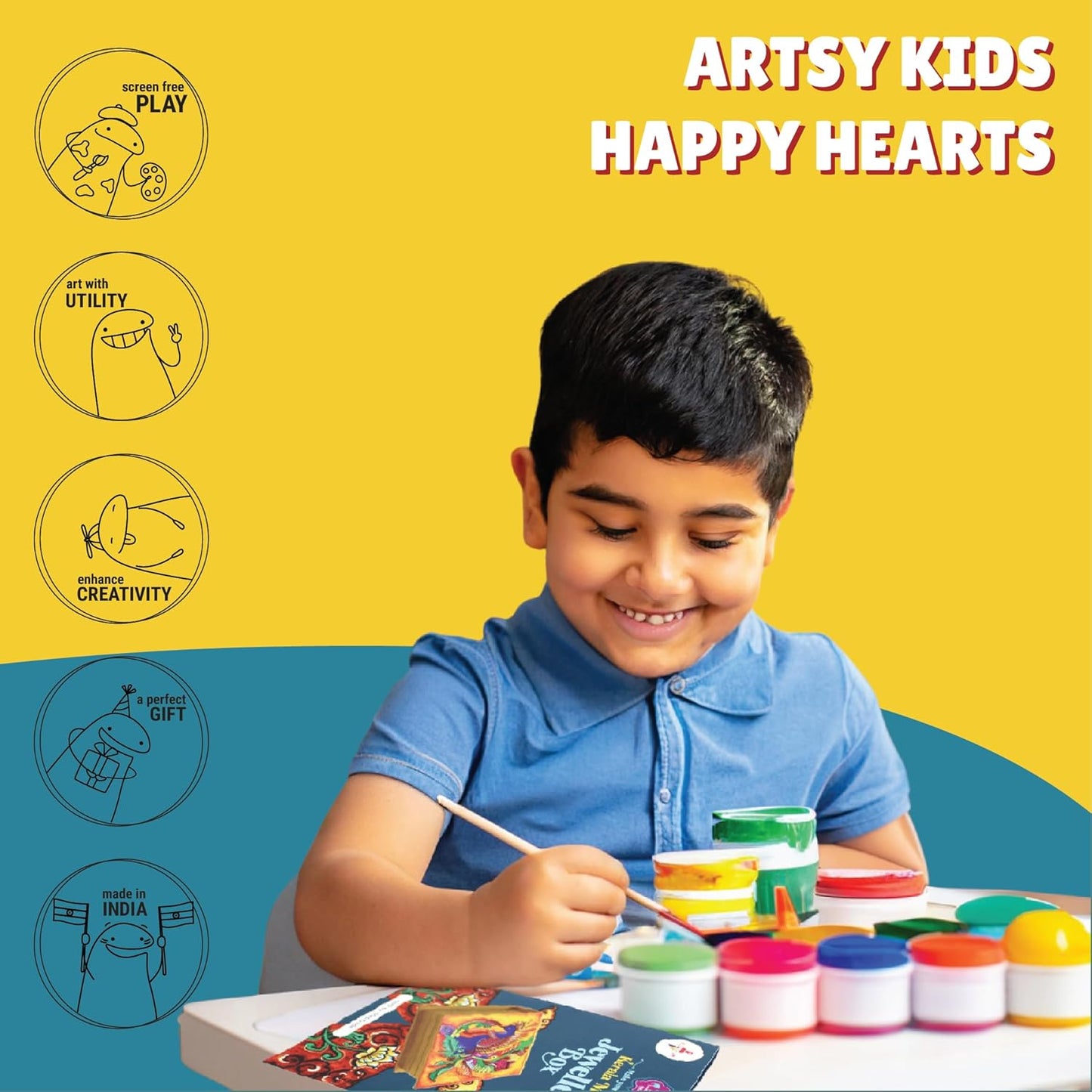 Kalakaram DIY Kerala Mural Jewellery Box Painting Kit for Kids - Customizable Indian Ethnic Art, Cultural Education with Bonus Written Material on Art Techniques & History