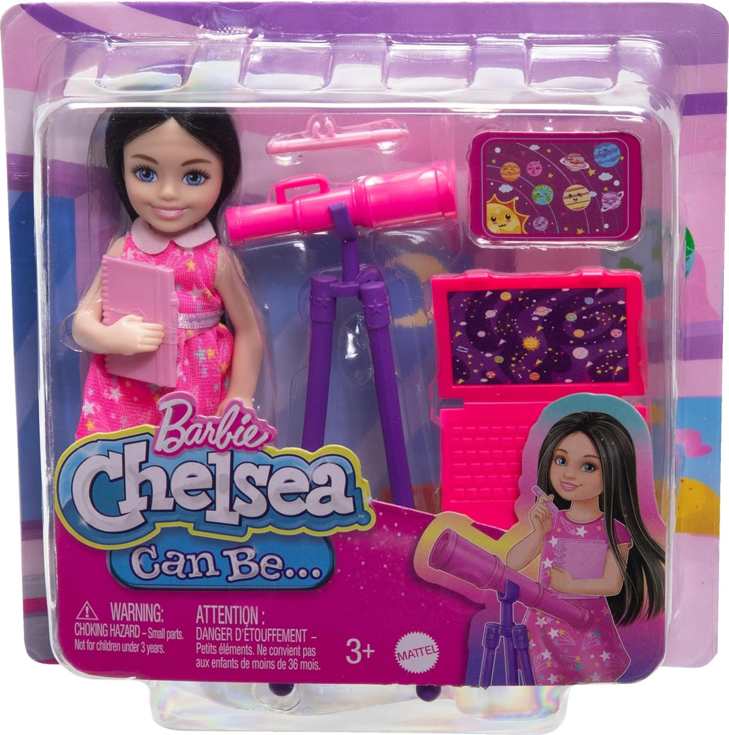 Barbie Toys, Chelsea Doll & Accessories Astronomer Set, Career Brunette Small Doll with