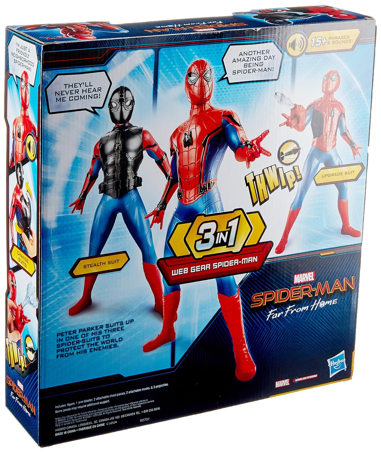 SPIDER-MAN Marvel Plastic Far From Home Deluxe 13-Inch-Scale Web Gear Action Figure With Sound Fx, Suit Upgrades, And Web Blaster Accessory - Multicolor