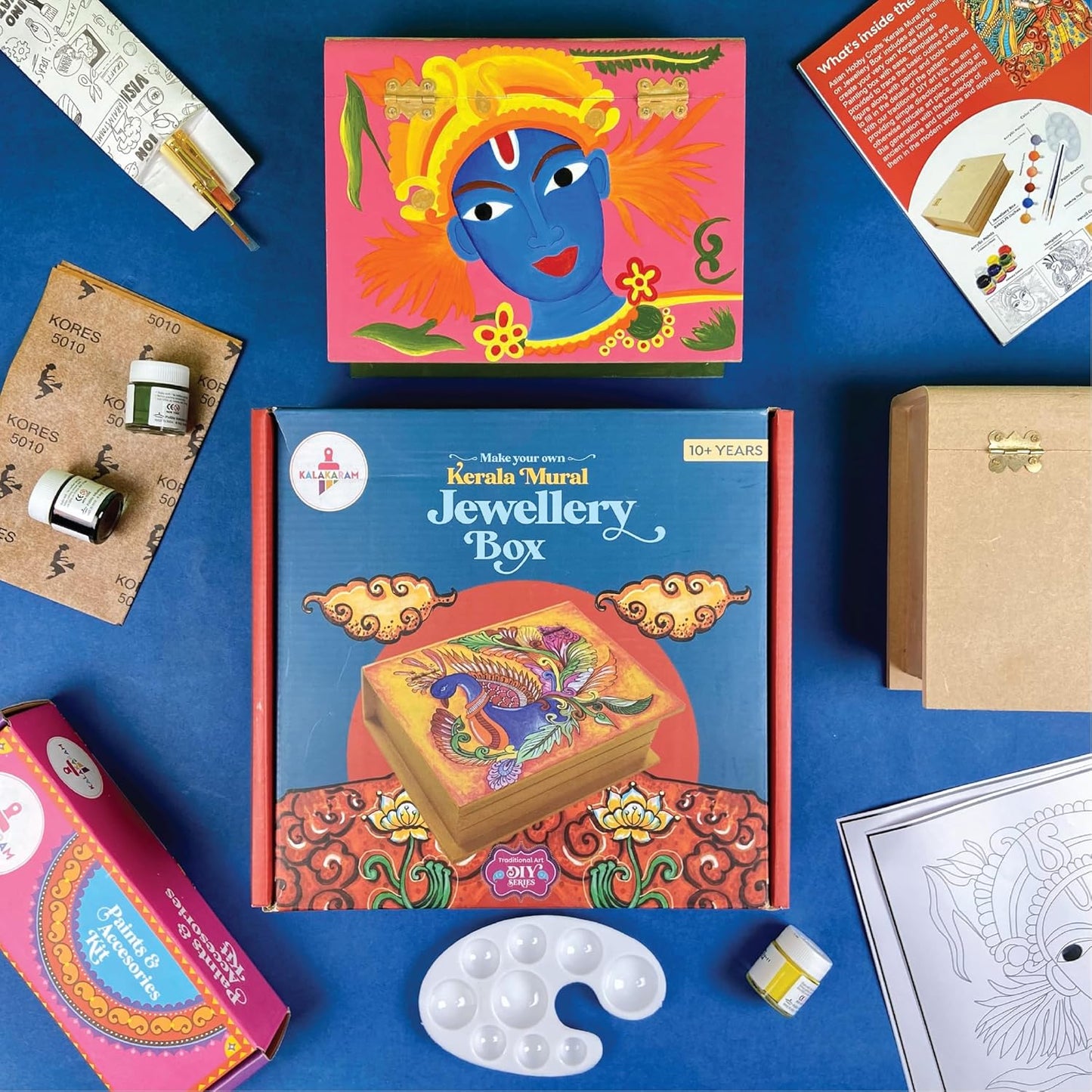 Kalakaram DIY Kerala Mural Jewellery Box Painting Kit for Kids - Customizable Indian Ethnic Art, Cultural Education with Bonus Written Material on Art Techniques & History