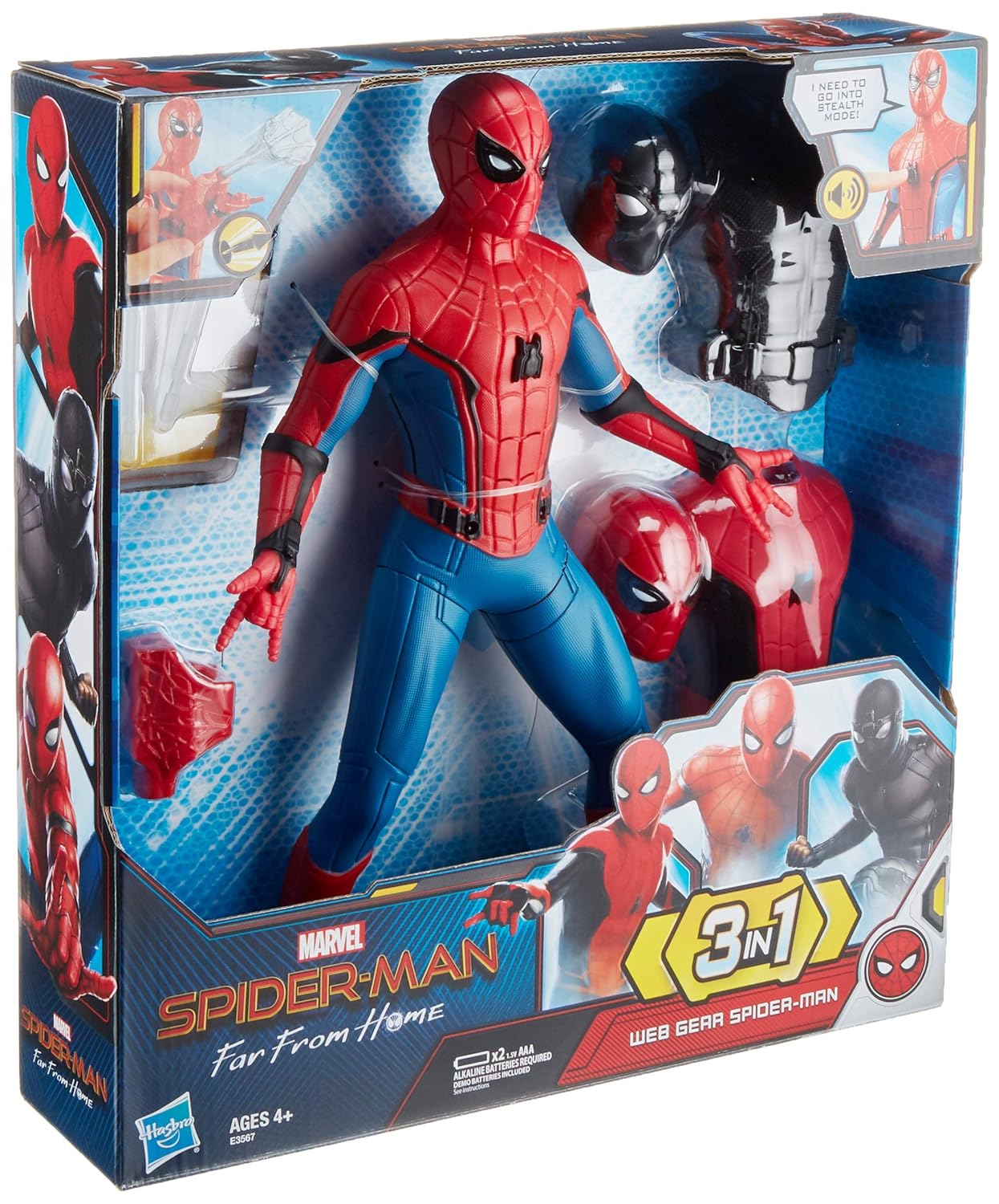 SPIDER-MAN Marvel Plastic Far From Home Deluxe 13-Inch-Scale Web Gear Action Figure With Sound Fx, Suit Upgrades, And Web Blaster Accessory - Multicolor