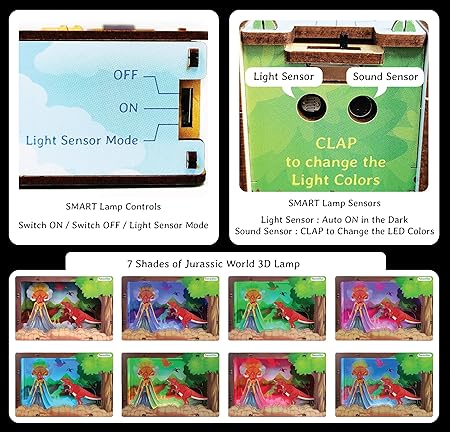 Jurassic 3D Smart Lamp with Sound & Light Control - STEM Learning DIY Utility Kit