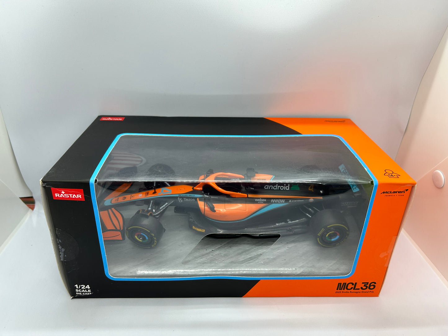 Rastar 1/24 Scale 56800 - MCL36 2022 Emilia Romagna GP - Orange/Blue/Black