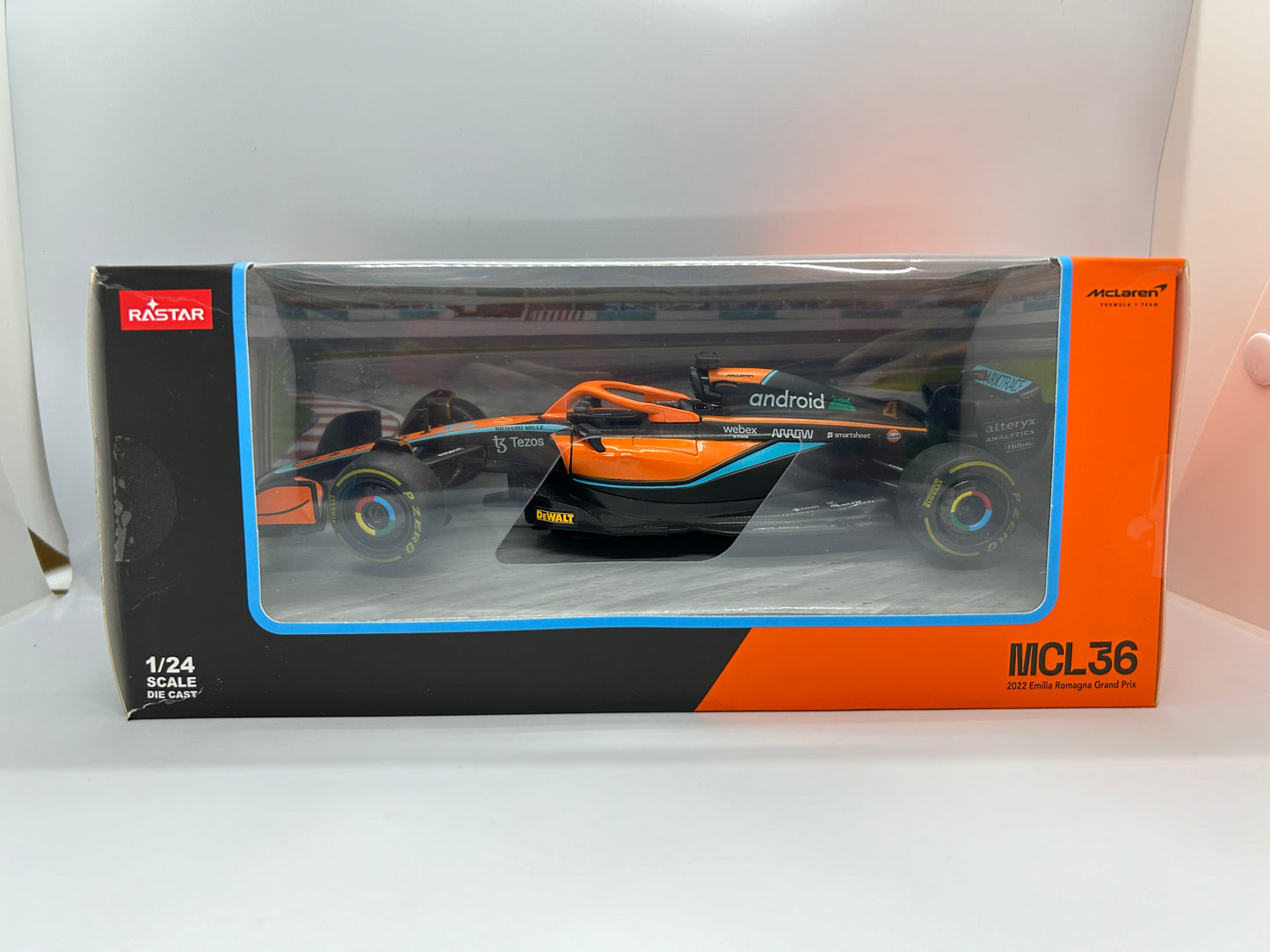 Rastar 1/24 Scale 56800 - MCL36 2022 Emilia Romagna GP - Orange/Blue/Black