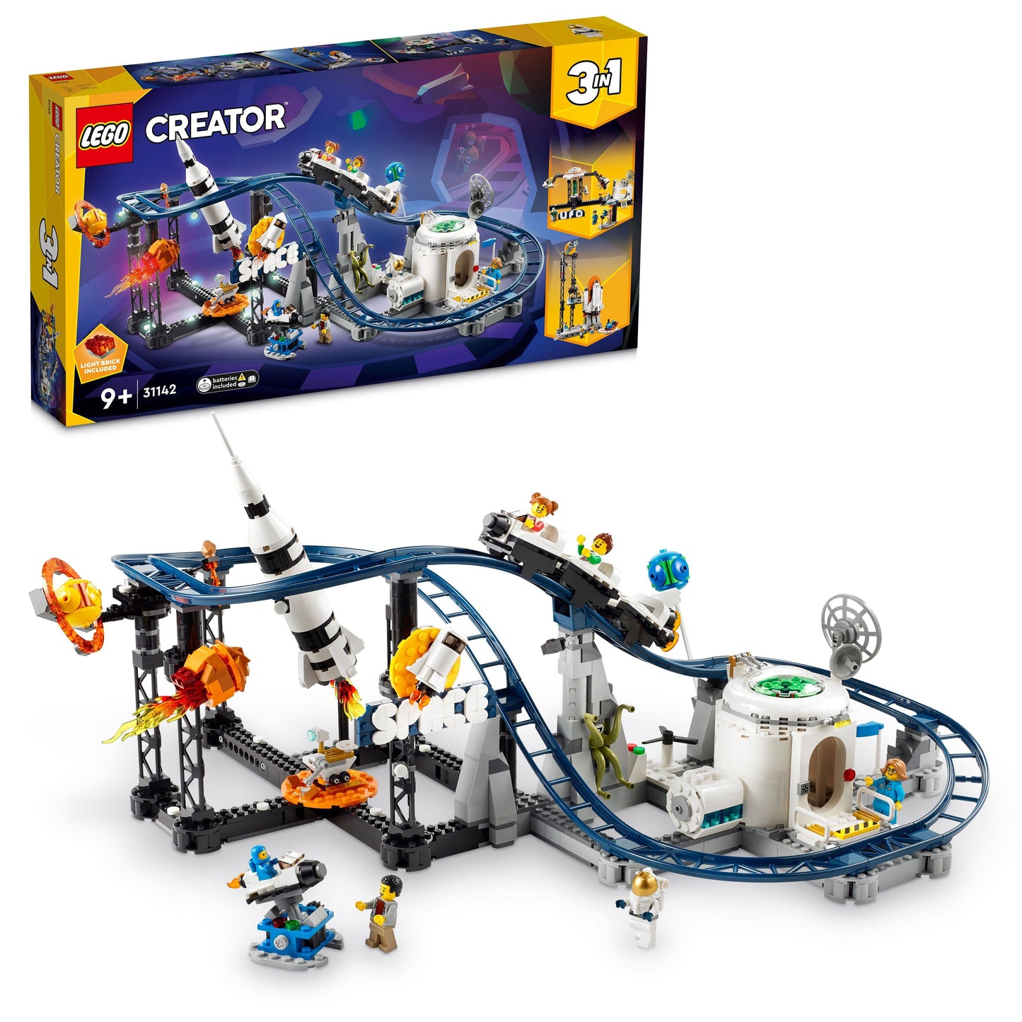 LEGO Creator Space Roller Coaster 31142 Building Toy Set for Ages 9+; A Roller Coaster, Drop Tower and Carousel