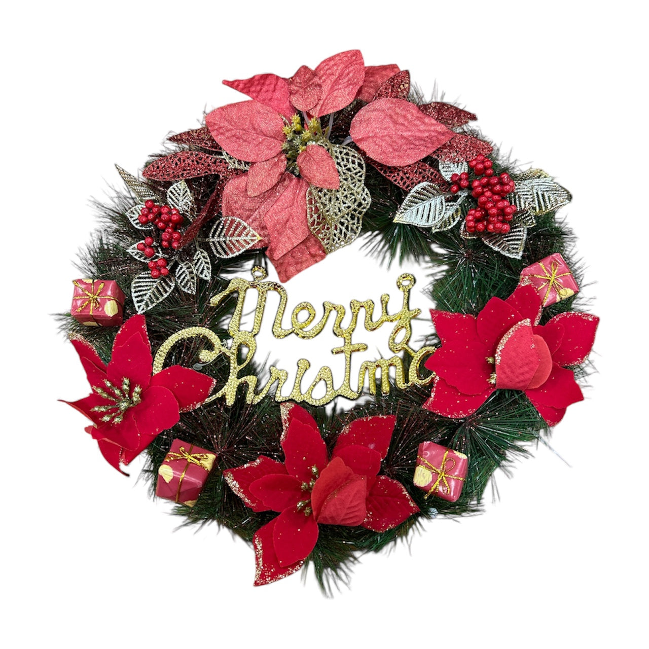 Christmas Wreath with Poinsettias