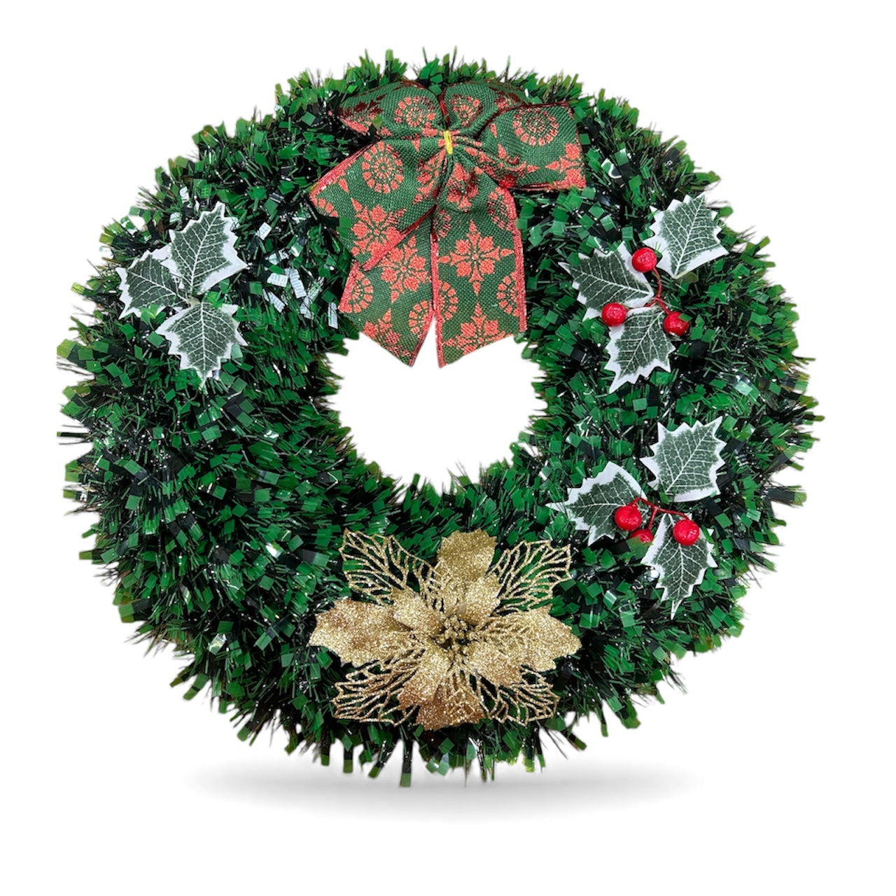 Wreath Sympathy Silks Christmas with Gold Packages and Holly
