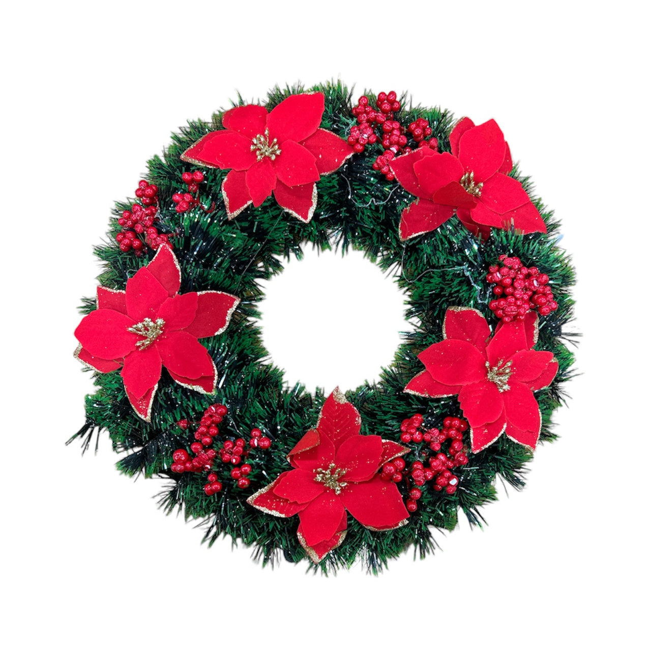 Artificial Christmas Poinsettia and Berry Wreath