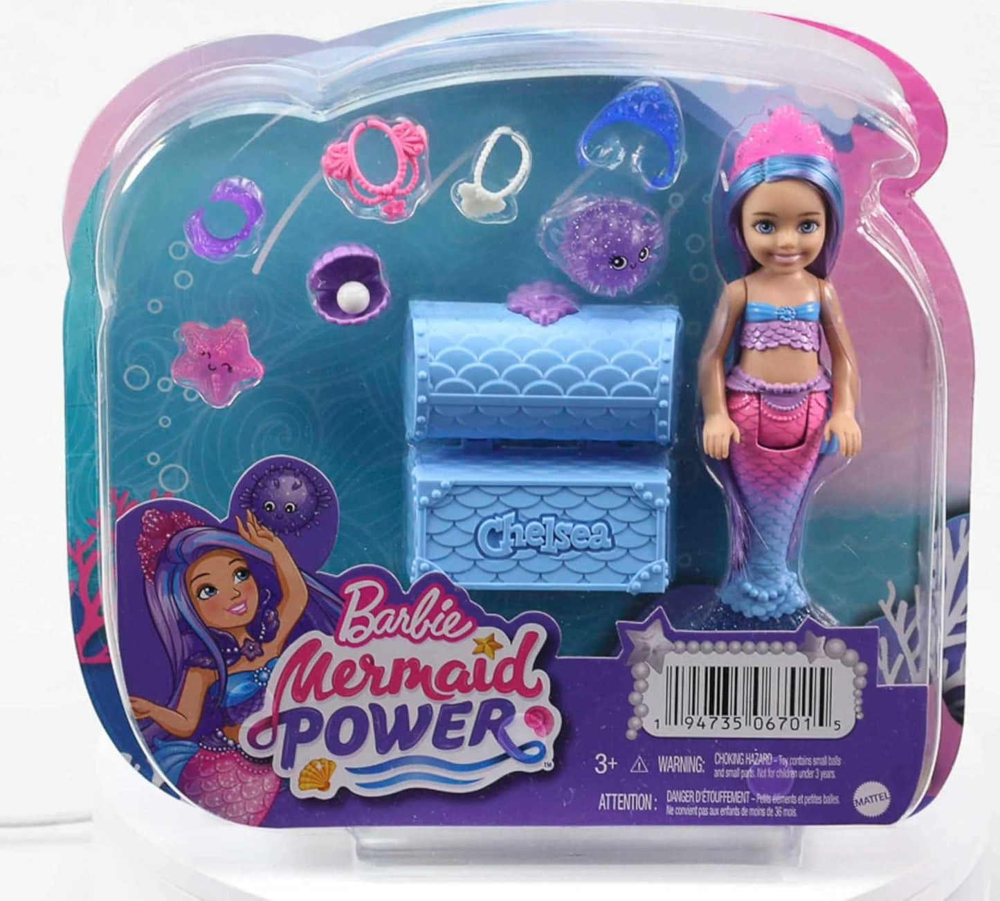 Barbie Mermaid Power™ Chelsea™ Mermaid Doll (Blue & Purple Hair) with 2 Pets, Treasure Chest & Accessories