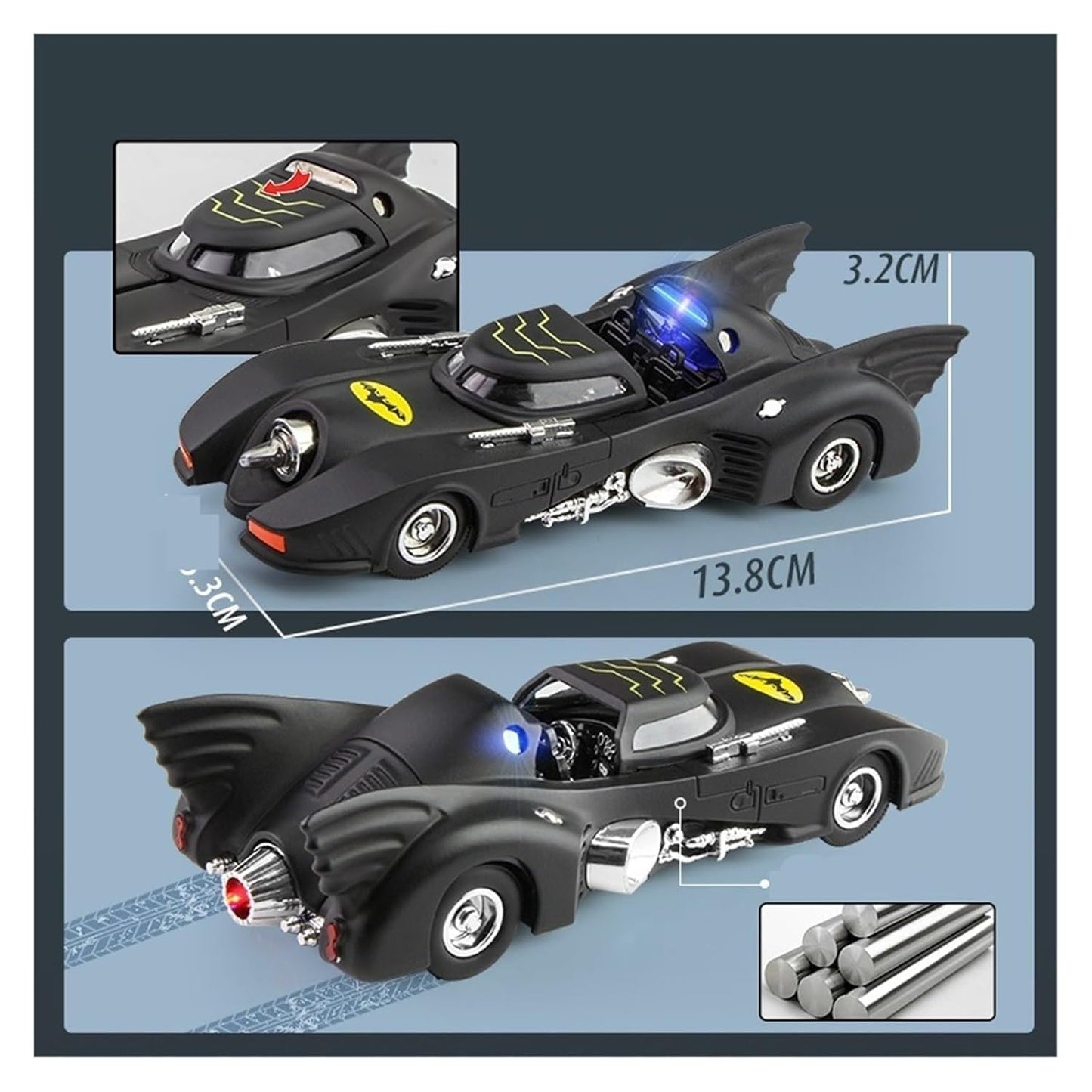 1:38 Scale 1989 Batmobile Toy Die Cast Batman Car Vehicle Push N Go Gift Collectible for Boys and Men