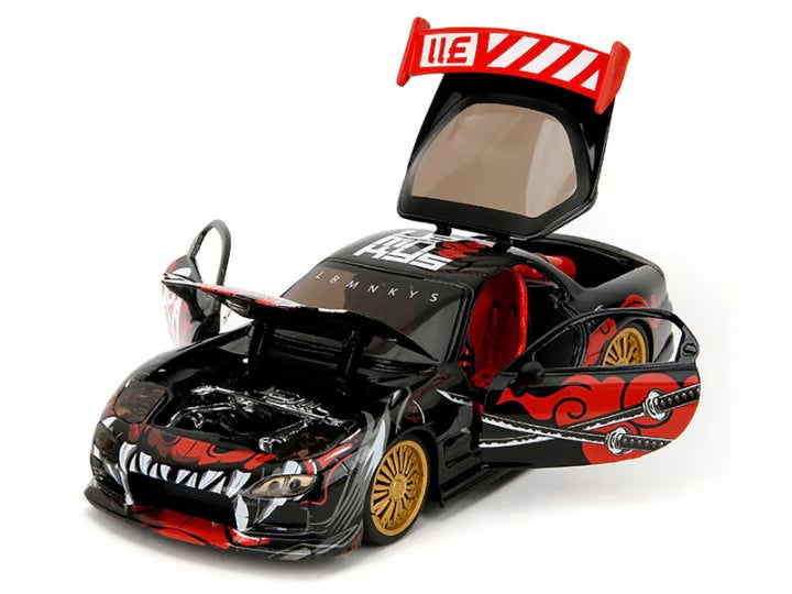 1993 Mazda RX-7 Black with Graphics Lab Monkeys with Saru Diecast Figure 1:24 Scale
