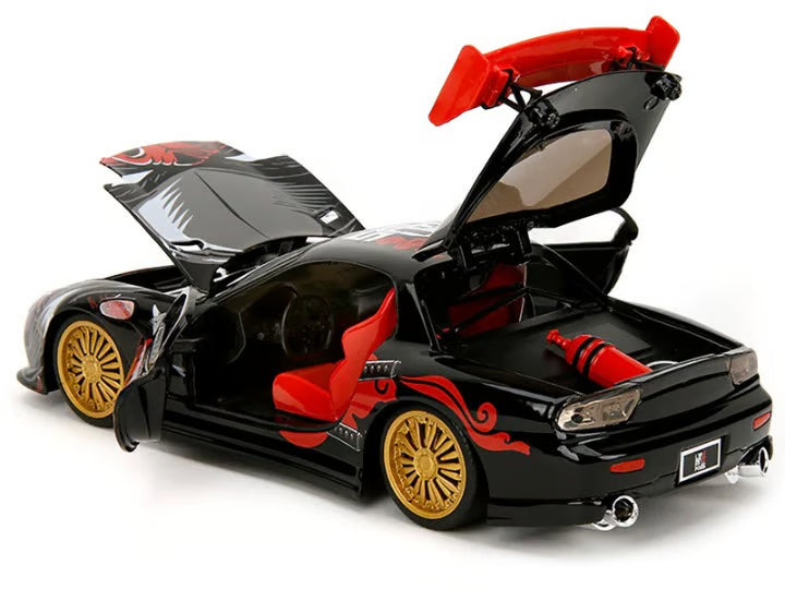 1993 Mazda RX-7 Black with Graphics Lab Monkeys with Saru Diecast Figure 1:24 Scale
