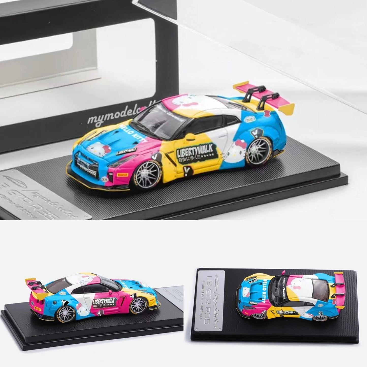 MC 1:64 Nissan GTR R35 Wide Body Diecast Model Car HEELLO KITTY Painting