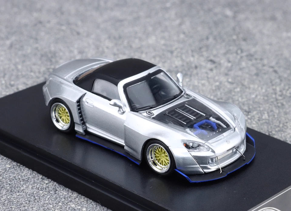 RM 1:64 Silver S2000 Convertible Widebody Sports Model Diecast Metal Car