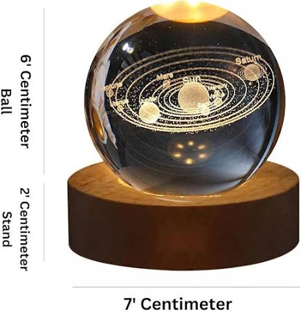 3D Galaxy Crystal Ball Night Lamp,Creative Engraved Night Light USB Table LED Wooden Crystal Ball