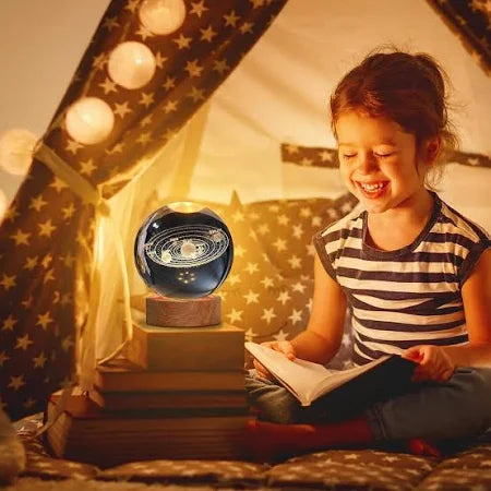 3D Galaxy Crystal Ball Night Lamp,Creative Engraved Night Light USB Table LED Wooden Crystal Ball