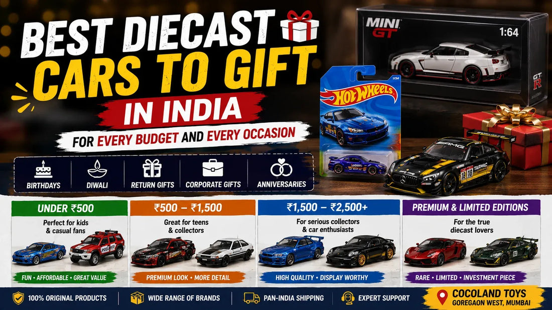 Best diecast cars to gift in India featuring Hot Wheels, MINI GT, and premium 1:64 collectible model cars for birthdays, Diwali, return gifts, and special occasions.