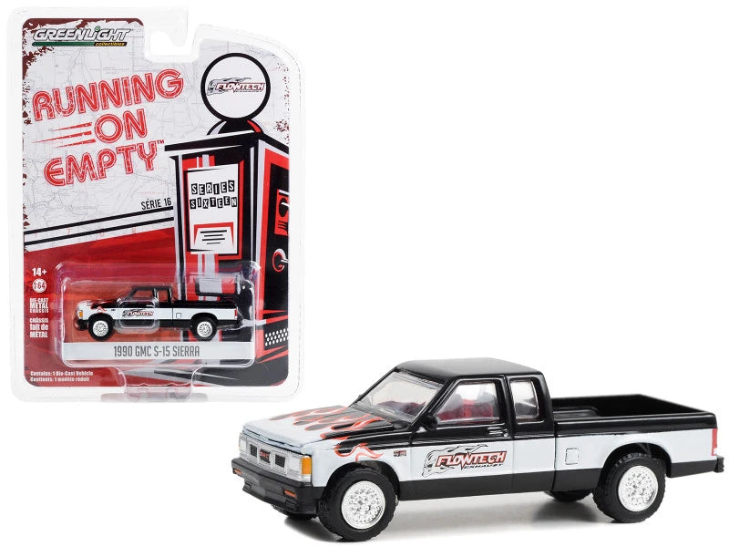 Greenlight 1:64 Scale Running on Empty Series 16 1990 GMC S-15 Sierra Model Truck Featuring Flowtech Exhaust branding
