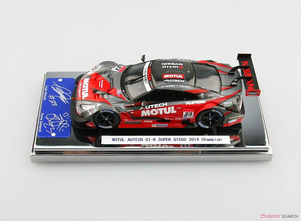 Cocoland Toys Ebbro MOTUL AUTECH GT-R SUPER GT500 2014 No.23 Champion front view on display base