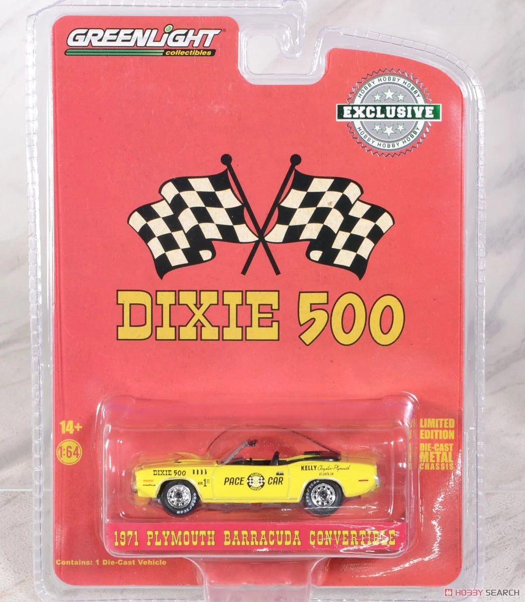 Greenlight 1/64 Scale Diecast 1971 Plymouth Barracuda Convertible from the Dixie 500 Pace Car Series