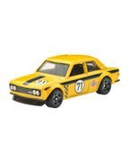 Cocoland Toyz Hot Wheels '71 Datsun 510 yellow rally-inspired die-cast car side view