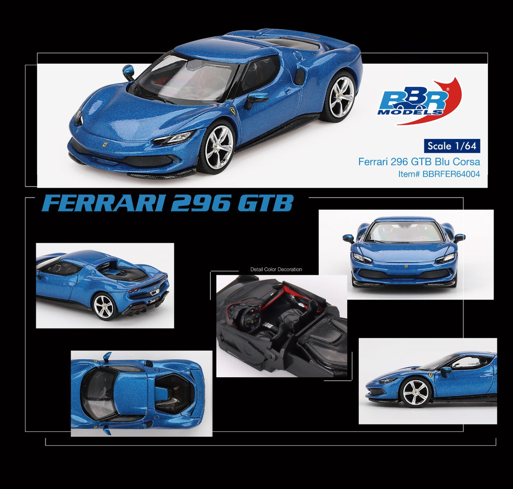 BBR MODELS FERRARI 296 GTB 1:64 SCALE MODEL Blue Corsa