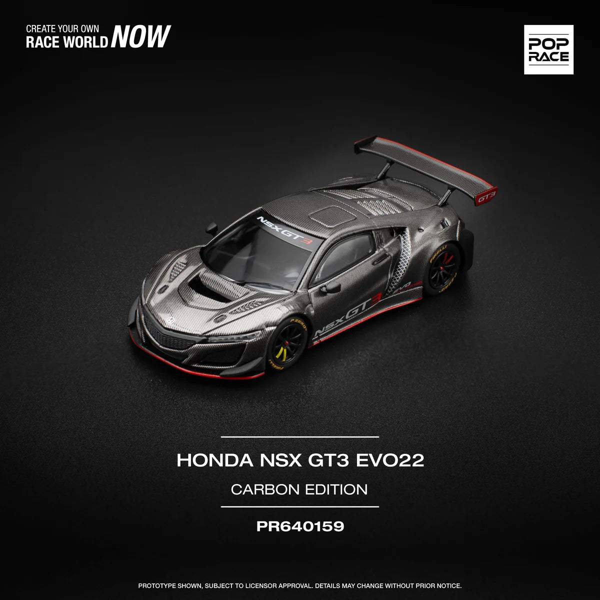 Pop Race Carbon Edition Honda NSX GT3 EVO22 1:64 Scale Die-Cast Car