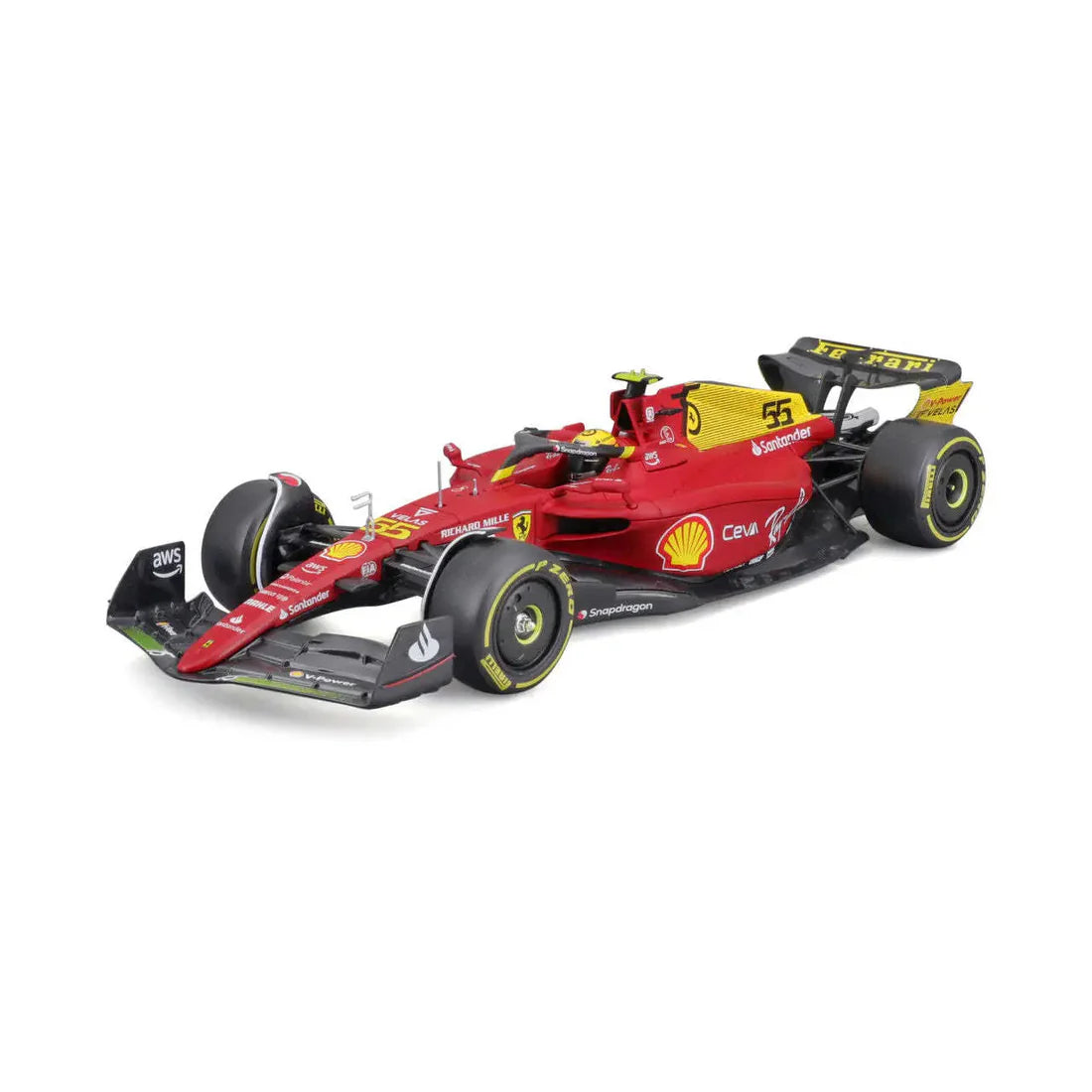 Bburago 1/24 Scale 2022 Ferrari F1-75 #55 Carlos Sainz Formula 1 Car Model for 14+ (with Plex Case)
