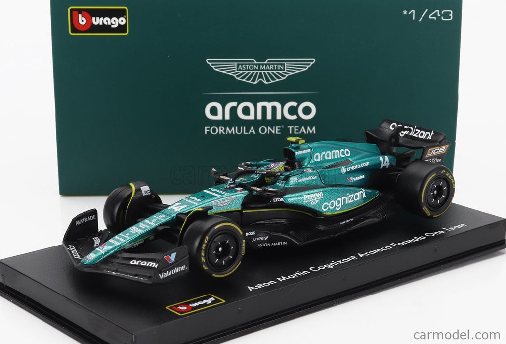 Bburago Aston Martin AMR23 No.14 Alonso Racing Green F1 Model Front View Cocoland Toys