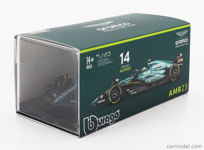 BURAGO - ASTON MARTIN - F1 AMR23 TEAM ARAMCO COGNIZANT N 14 SEASON 2023 FERNANDO ALONSO - WITH PILOT AND SHOWCASE