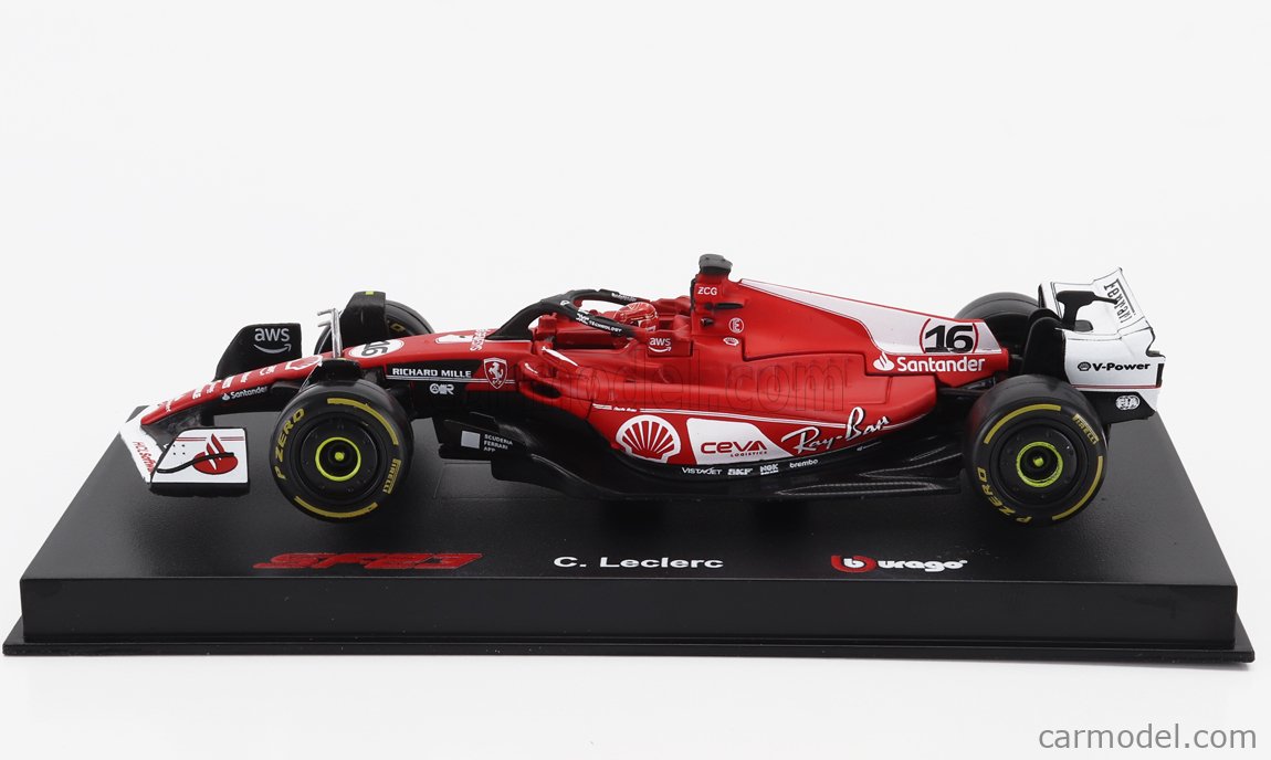 BURAGO - FERRARI - F1 SF-23 TEAM SCUDERIA FERRARI N 16 2nd LAS VEGAS USA GP 2023 CHARLES LECLERC - WITH PILOT AND SHOWCASE
