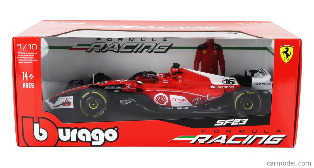 Bburago Ferrari SF-23 No.16 Leclerc F1 Model Box View Cocoland Toys