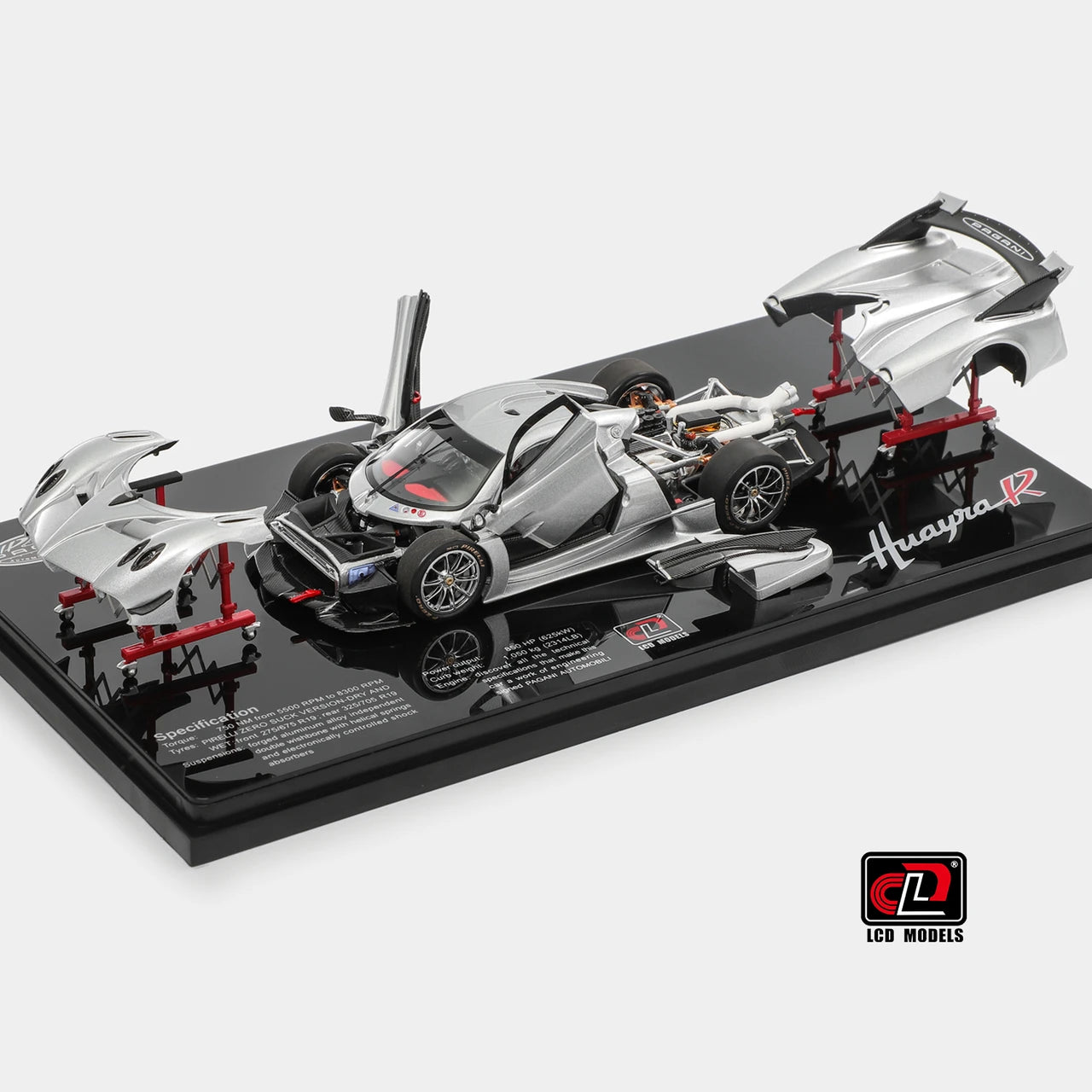 1:43 LCD Models Pagani Huayra R 2021 Silver metallic Full Open Diecast Car Model