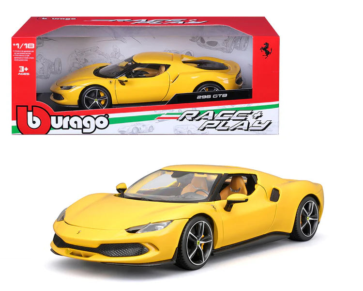 Bburago Ferrari 296 GTB Red Race + Play 1/18 Diecast Model Car Yellow