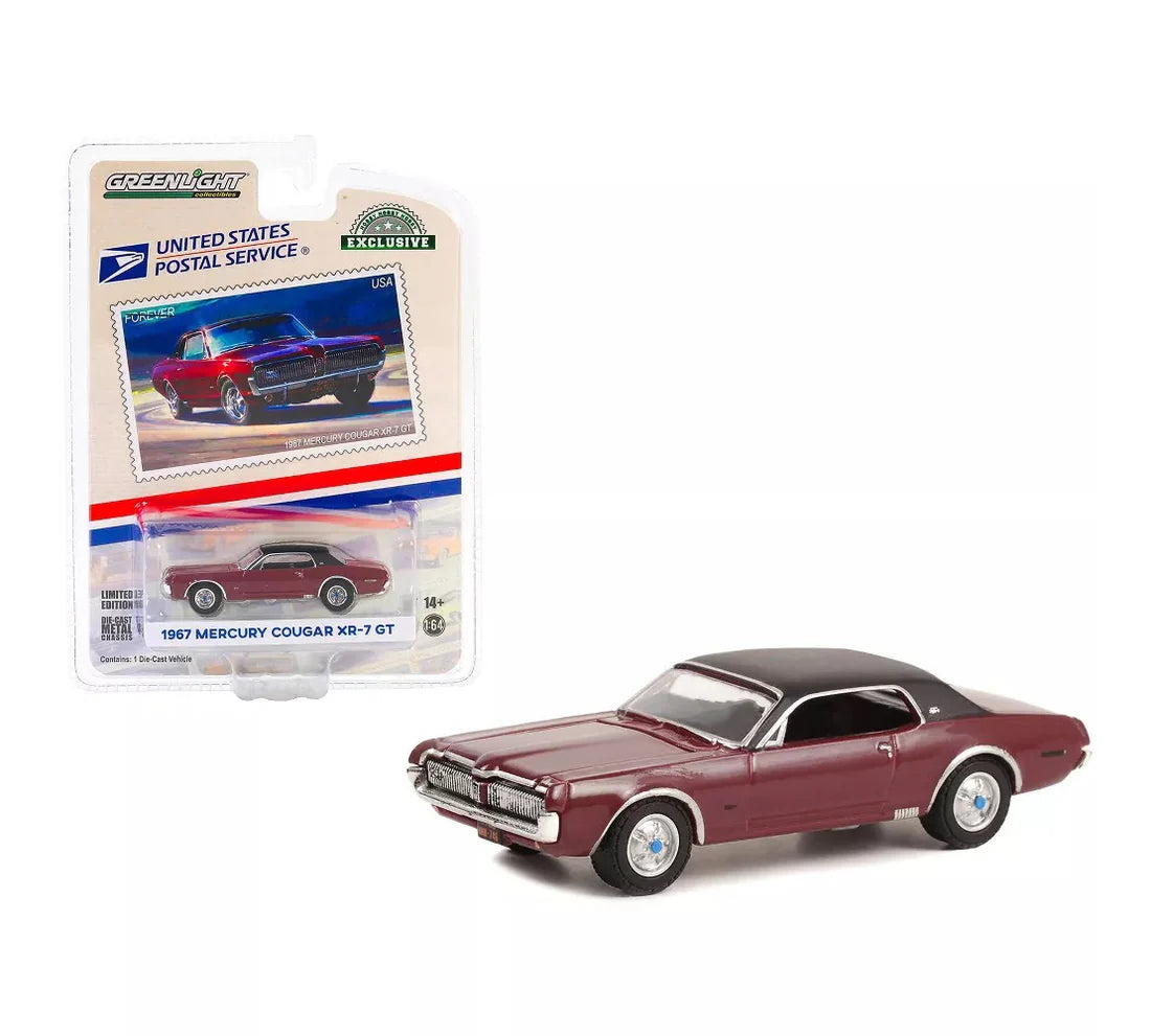 Greenlight 1/64 scale Collectibles 1967 Mercury Cougar XR-7 GT Die-Cast model United States Postal Service Pony Car Stamp Collection