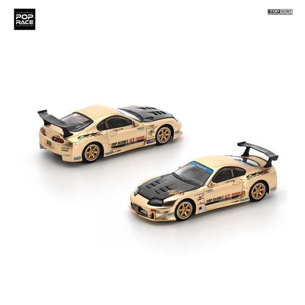 POP RACE 1:64 TOP SECRET GT300 SUPRA CHROME GOLD / CARBON HOOD PR640277