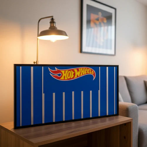 Cocoland Toys Hot Wheels wall display case standing on table