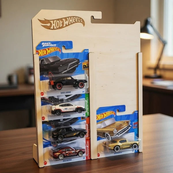Cocoland Toys Hot Wheels wooden wall display rack with blister-carded cars