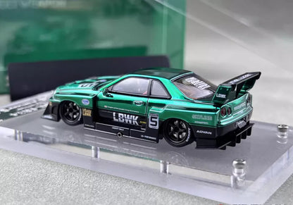 STREET WEAPON NISSAN SKYLINE GT-R ER34 LBWK CHROME GREEN 1/64 DIECAST CAR BY STREET WEAPON