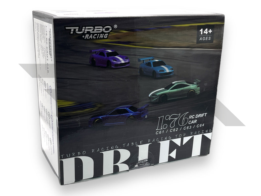Turbo Racing 1:76 Scale Drift RC Car, Table Racing 2.4GHZ Remote Control Mini Model Car with Gyro Full Proportional RTR for Adults Toys (C64-Green)