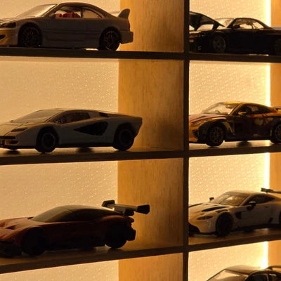 Wooden LED Hot Wheels Diecast Diorama Organizers With Light With Acrylic Dust Covers - Fits 12 Cars ( No cars Included )