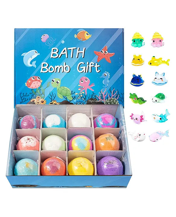 Bath Bombs (Fruit-Scented fizzies) (Animals) (Ocean Animals) (Mermaid) Gift (12 Surprise Toy Inside) Bathbombs