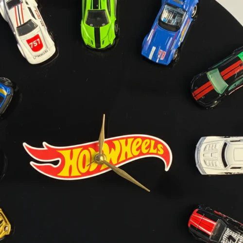 Cocoland Toys close-up of Hot Wheels acrylic diecast clock