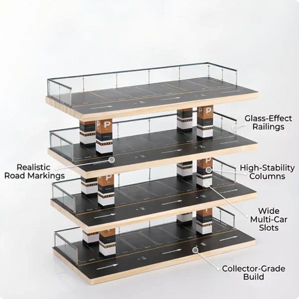 Cocoland Toys exploded view of 4-level toy car parking garage playset
