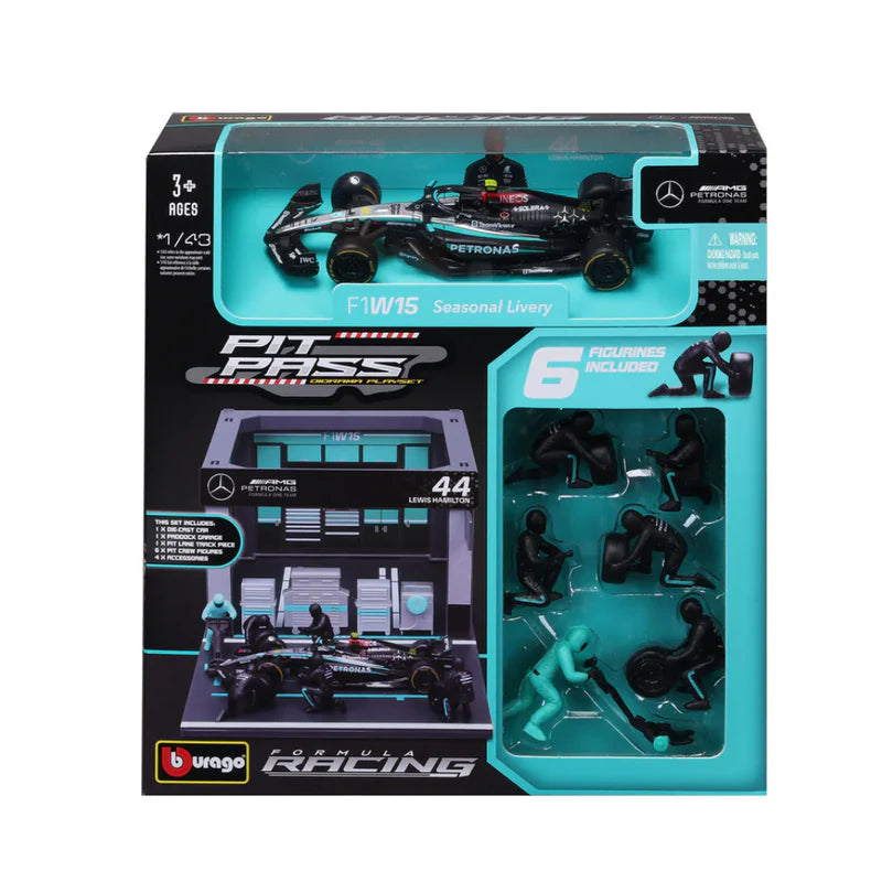 Bburago 1/43 Mercedes AMG F1 Team W15 2024 #44 Lewis Hamilton Diorama Play Set