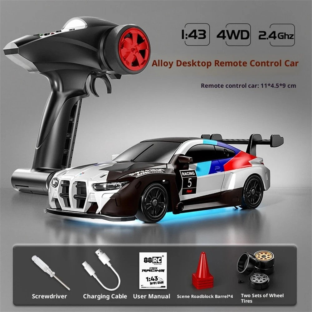 88RC RC43-B3 1/43 4WD Drift RC Car with Gyro & Alloy Body – RTR Mini Racing Car (18km/h, LED Lights)