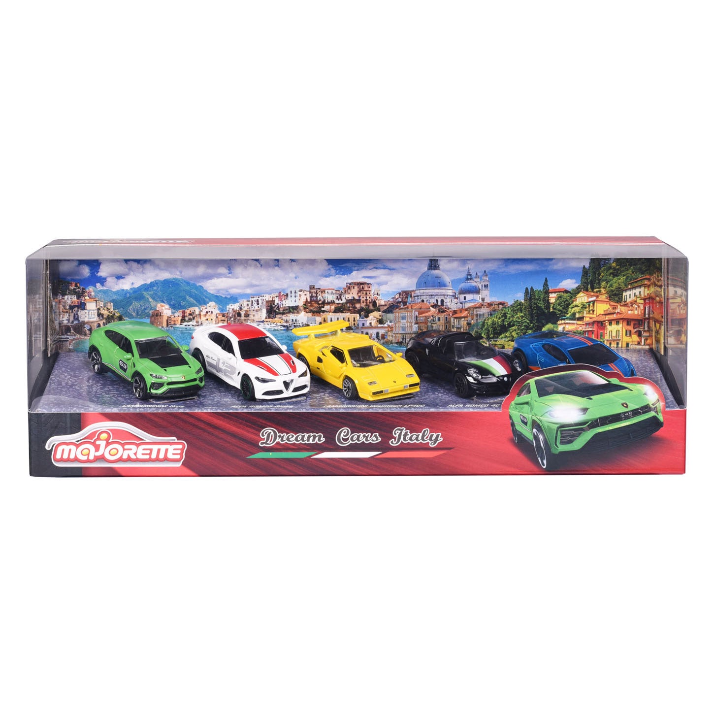 Majorette Dream Italian Toy Car Gift Set, Model Cars for Collectors and Children Aged 3 and Above Boys, Girls, Kids- Alfa Romeo and Lamborghini- Set of 5