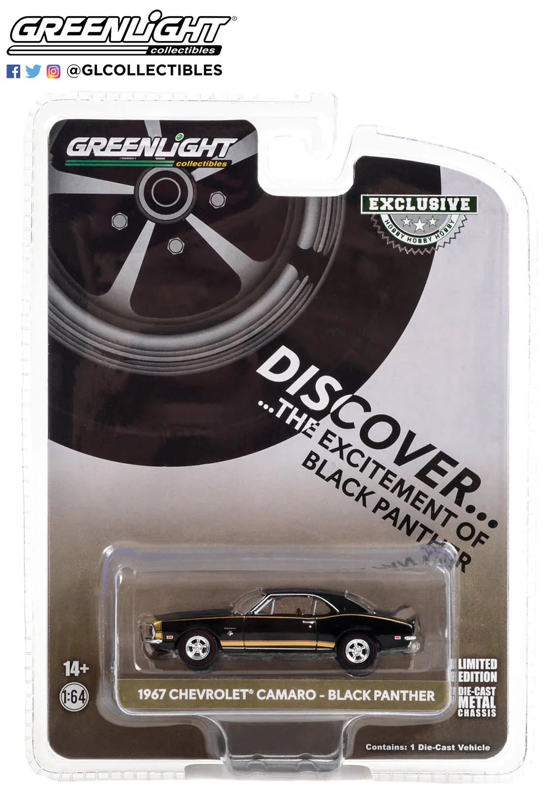 Greenlight Collectibles 1:64 Scale Die-Cast 1967 Chevrolet Camaro Black Panther hobby exclusive Model